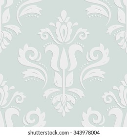 Seamless oriental light blue and white ornament. Fine vector traditional oriental pattern with 3D elements, shadows and highlights