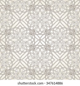 Seamless with oriental motif. Monochrome patchwork background. Pattern with filigree ornaments. Vector illustration.