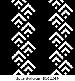Seamless oriental mountains pattern. Repeated chevrons, diamonds, angle brackets background. Squama ornament. Scales image. Ancient window tracery motif. Digital paper, textile print. Vector artwork.