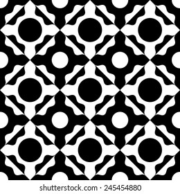 Seamless Oriental Ornament. Abstract Black and White Background. Vector Square and Circle Pattern