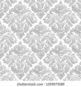 Seamless oriental ornament. Fine vector traditional oriental pattern with silver 3D elements, shadows and highlights