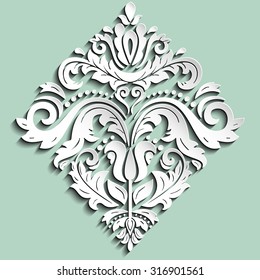 Seamless oriental ornament. Fine vector traditional oriental light blue and white pattern with 3D elements, shadows and highlights