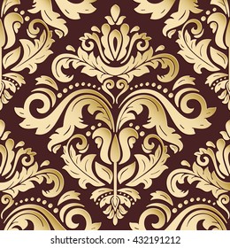 Seamless oriental ornament. Fine vector traditional oriental pattern with 3D elements, shadows and highlights. Brown and golden volume pattern