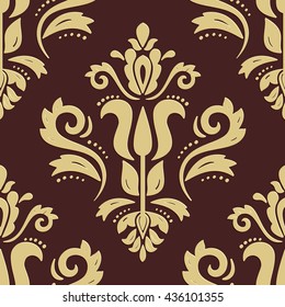 Seamless oriental ornament. Fine vector traditional oriental pattern with 3D elements, shadows and highlights. Brown and golden pattern