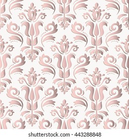 Seamless oriental ornament. Fine vector traditional oriental pattern with 3D elements, shadows and highlights. Light pink pattern