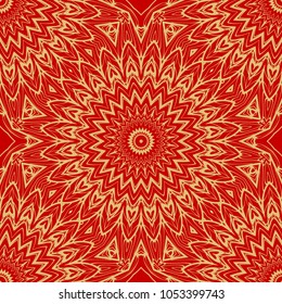 Seamless oriental ornament. Floral, geometric style. Vector illustration. Red and gold color.