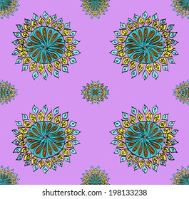 Seamless oriental ornament with floral round pattern