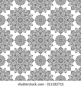 Seamless oriental ornament of mandalas. Vector graceful pattern of circular elements. Template for tile.