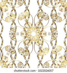 Seamless oriental ornament in the style of baroque. Vector traditional classic golden seamless pattern on white and yellow colors.