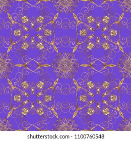 Seamless oriental ornament in the style of baroque. Traditional classic vector golden seamless pattern. Golden elements on violet, brown and beige colors.