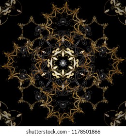 Seamless oriental ornament in the style of baroque. Traditional classic golden vector pattern on black, gray and brown colors with golden elements.