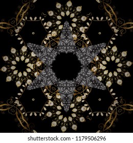 Seamless oriental ornament in the style of baroque. Traditional classic golden vector pattern on black, gray and brown colors with golden elements.