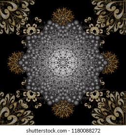Seamless oriental ornament in the style of baroque. Vector traditional classic golden seamless pattern on black, gray and brown colors.
