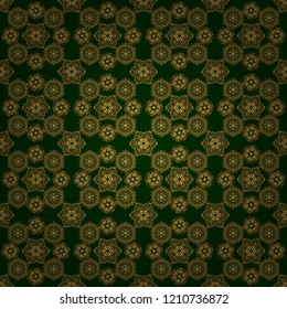 Seamless oriental ornament in the style of baroque on a green background. Traditional classic vector golden pattern.