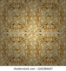 Seamless oriental ornament in the style of baroque. Vector traditional classic golden seamless pattern on beige and yellow colors.