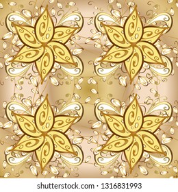Seamless oriental ornament in the style of baroque. Vector traditional classic golden seamless pattern on beige and yellow colors.