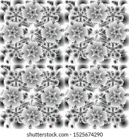 Seamless oriental ornament in the style of baroque on a gray background. Traditional classic vector silvern pattern.