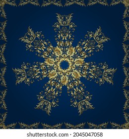 Seamless oriental ornament in the style of baroque. Traditional classic golden vector pattern on neutral, blue and brown colors with golden elements.