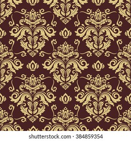 Seamless oriental ornament in the style of baroque. Traditional brown and golden classic vector pattern