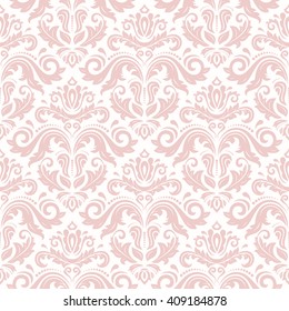 Seamless oriental ornament in the style of baroque. Traditional classic vector pink pattern