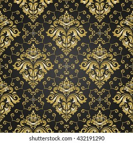 Seamless oriental ornament in the style of baroque. Traditional classic vector pattern. Black and golden pattern