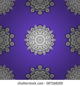 Seamless oriental ornament in the style of baroque. Traditional classic white pattern. Vector oriental ornament. Golden pattern on violet background with white elements.