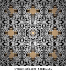 Seamless oriental ornament in the style of baroque. Traditional classic white pattern. Vector oriental ornament. Golden pattern on beige background with white elements.