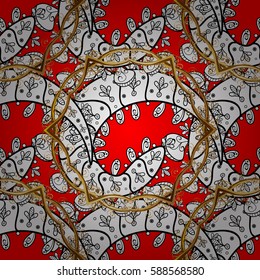 Seamless oriental ornament in the style of baroque. Vector traditional classic golden pattern with white doodles on red background.