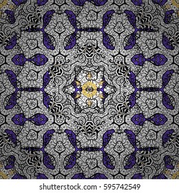 Seamless oriental ornament in the style of baroque. Traditional classic golden vector pattern on violet background with golden elements.