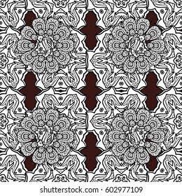 Seamless oriental ornament in the style of baroque. Vector traditional classic white seamless pattern on brown background.