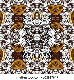 Seamless oriental ornament in the style of baroque. Traditional classic golden vector pattern on brown background with golden elements.