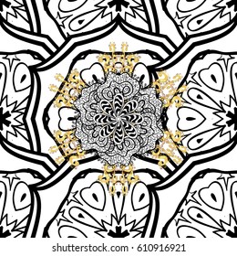 Seamless oriental ornament in the style of baroque. Traditional classic golden pattern. Vector oriental ornament. Golden pattern on background with golden elements.