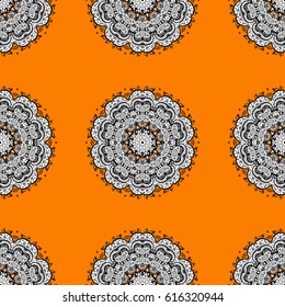 Seamless oriental ornament in the style of baroque. Traditional classic white vector pattern on orange background with white elements.