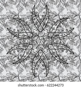 Seamless oriental ornament in the style of baroque. Vector oriental ornament. White pattern on gray background with white elements. Traditional classic white pattern.