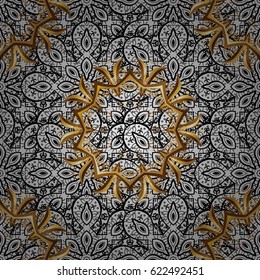 Seamless oriental ornament in the style of baroque. Traditional classic golden vector pattern on gray background.