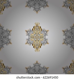Seamless oriental ornament in the style of baroque. Traditional classic golden vector pattern on gray background with golden elements.
