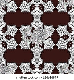 Seamless oriental ornament in the style of baroque. Traditional classic white vector pattern on brown background.