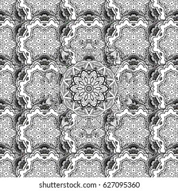 Seamless oriental ornament in the style of baroque. Traditional classic white vector pattern on blue background with white elements.