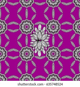 Seamless oriental ornament in the style of baroque. Traditional classic golden vector pattern on magenta background with golden elements.