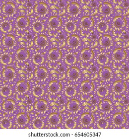 Seamless oriental ornament in the style of baroque on a violet background. Traditional classic vector golden pattern.