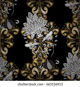 Seamless oriental ornament in the style of baroque. Traditional classic vector golden seamless pattern. Black background with golden elements.