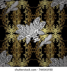 Seamless oriental ornament in the style of baroque. Traditional classic vector golden seamless pattern. Black, white and brown colors with golden elements.