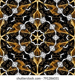 Seamless oriental ornament in the style of baroque. Traditional classic golden vector pattern on black colors with golden elements.