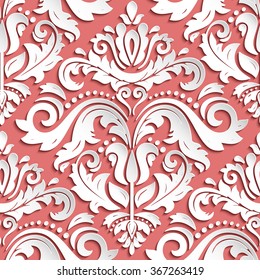 Seamless oriental ornament. White vector traditional oriental pattern with 3D elements, shadows and highlights