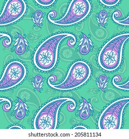 Seamless oriental ornamental indian picture with paisley cucumber.