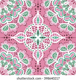 Seamless oriental ornamental pattern. Hand drawn mandala texture with dots. Vector decorative background with floral and geometric ornament. Boho festival style. Ethnic style: Arabic or Indian.