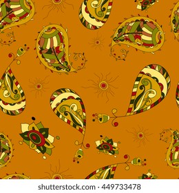 Seamless oriental ornamental pattern picture with print cucumbers. Vector