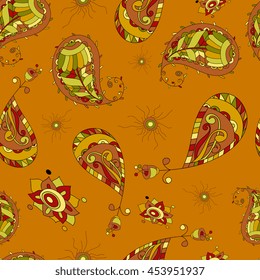 Seamless oriental ornamental pattern picture with print cucumbers. Vector