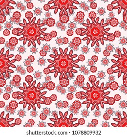 Seamless oriental ornamental pattern. Vector laced decorative background with floral and geometric ornament. Repeating mosaic tiles with mandala. Indian or Arabic motive.