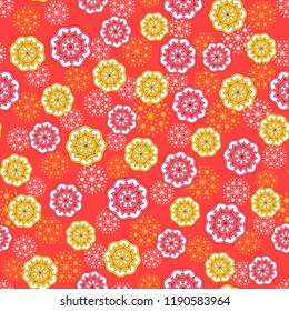 Seamless oriental ornamental pattern. Vector laced decorative background with round floral and geometric ornament. Repeating mosaic tiles with mandala. Indian or Arabic motive.